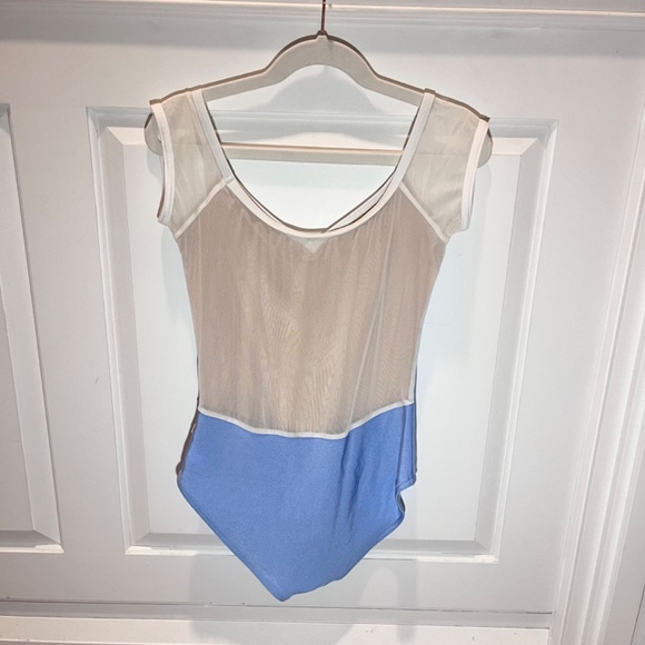 Yumiko Nina leotard blue mesh cap sleeves small - Picture 5 of 6